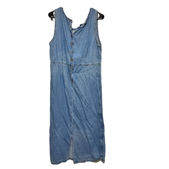 Vintage Denim Maxi Dress Embroidered Daisies Button Back 100% Cotton Size M - Picture 3 of 3